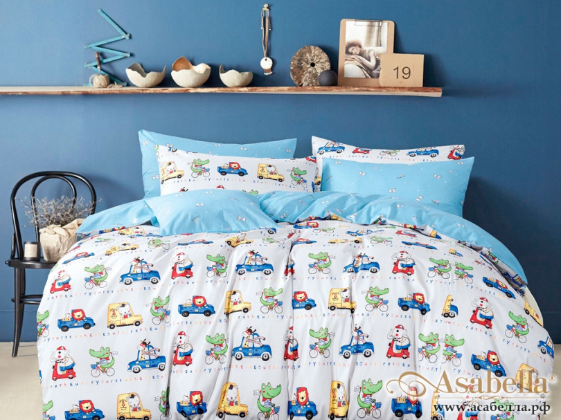 картинка комплект постельного белья 1,5-спальный, печатный сатин 1123-4xs от магазина asabella в Москве