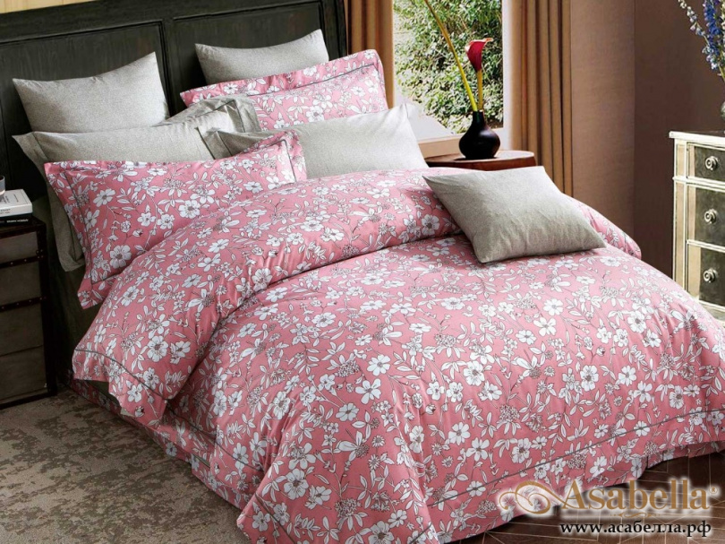 картинка комплект постельного белья 1,5-спальный, печатный сатин 1204-4s от магазина asabella в Москве