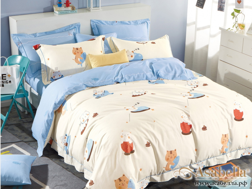картинка комплект постельного белья 1,5-спальный, печатный сатин 528-4s от магазина asabella в Москве