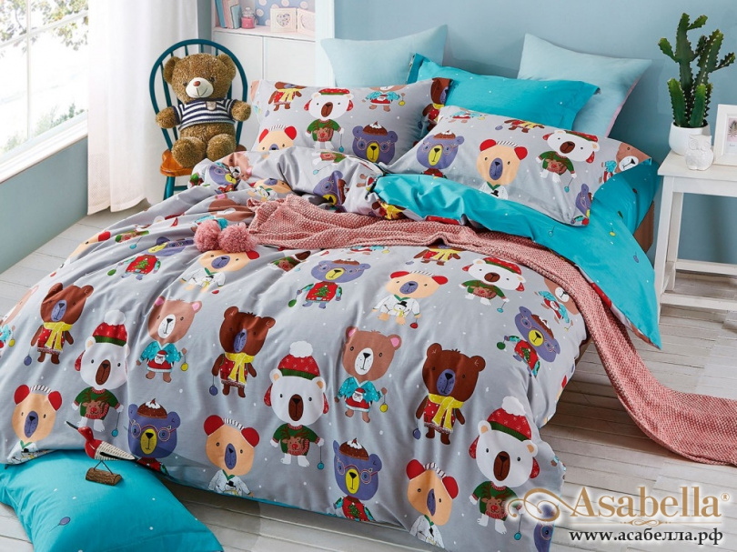 картинка комплект постельного белья 1,5-спальный, печатный сатин 1292-4xs от магазина asabella в Москве
