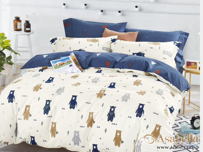 картинка комплект постельного белья 1,5-спальный, печатный сатин 504-4s от магазина asabella в Москве