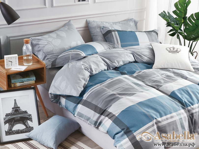 картинка комплект постельного белья семейный, печатный сатин 508-7 от магазина asabella в Москве