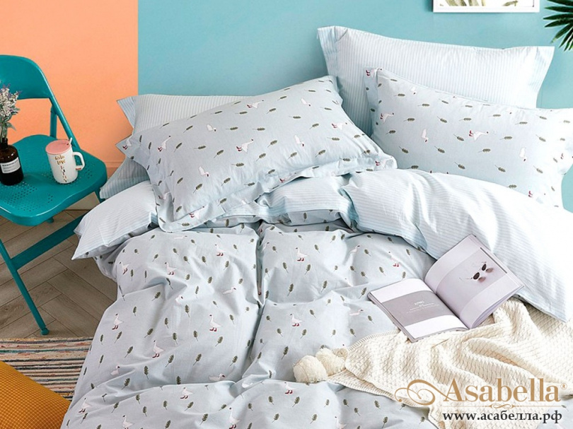 картинка комплект постельного белья 1,5-спальный, печатный сатин 1240-4s от магазина asabella в Москве