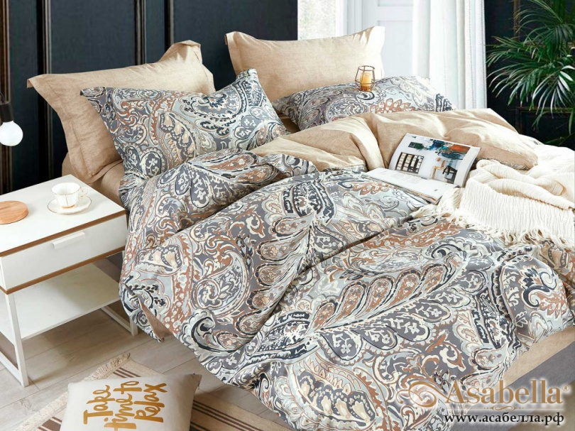 картинка комплект постельного белья семейный, печатный сатин 1280-7 от магазина asabella в Москве