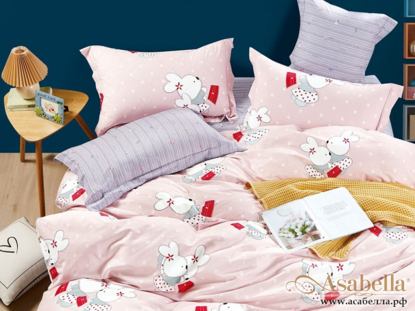 картинка комплект постельного белья 1,5-спальный, печатный сатин 1690-4xs от магазина asabella в Москве