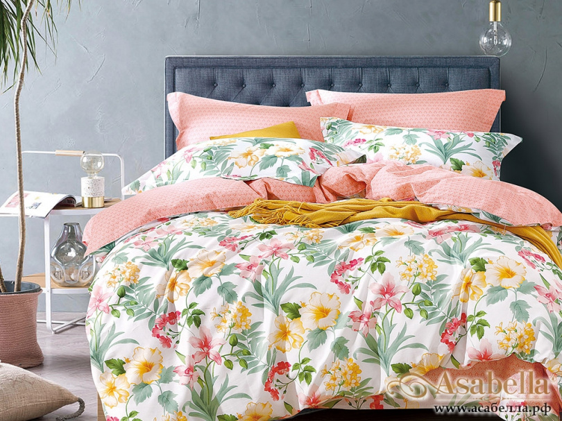 картинка комплект постельного белья 1,5-спальный, печатный сатин 485-4s от магазина asabella в Москве