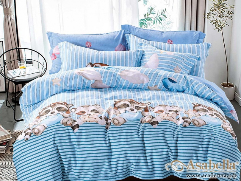 картинка комплект постельного белья 1,5-спальный, печатный сатин 1234-4s от магазина asabella в Москве