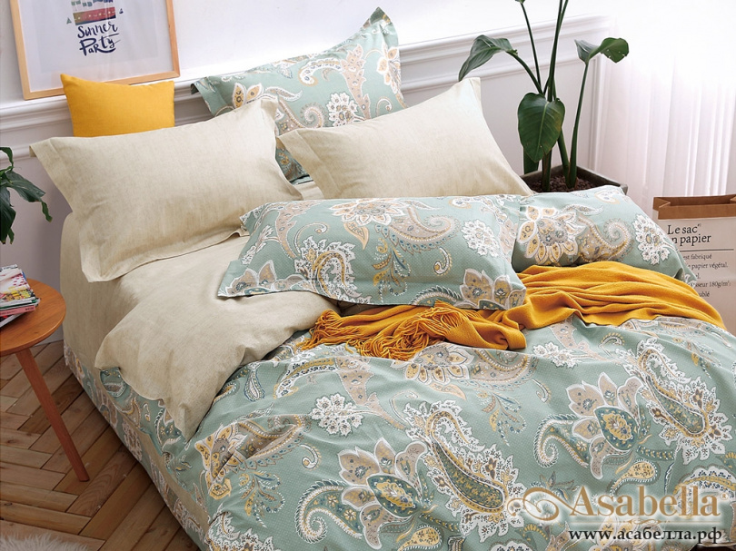картинка комплект постельного белья семейный, печатный сатин 484-7 от магазина asabella в Москве