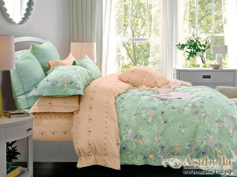 картинка комплект постельного белья 1,5-спальный, печатный сатин 1269-4s от магазина asabella в Москве