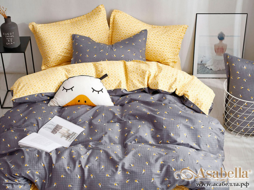 картинка комплект постельного белья 1,5-спальный, печатный сатин 1398-4s от магазина asabella в Москве