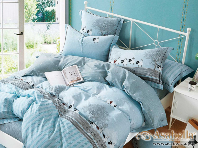 картинка комплект постельного белья 1,5-спальный, печатный сатин 1464-4s от магазина asabella в Москве
