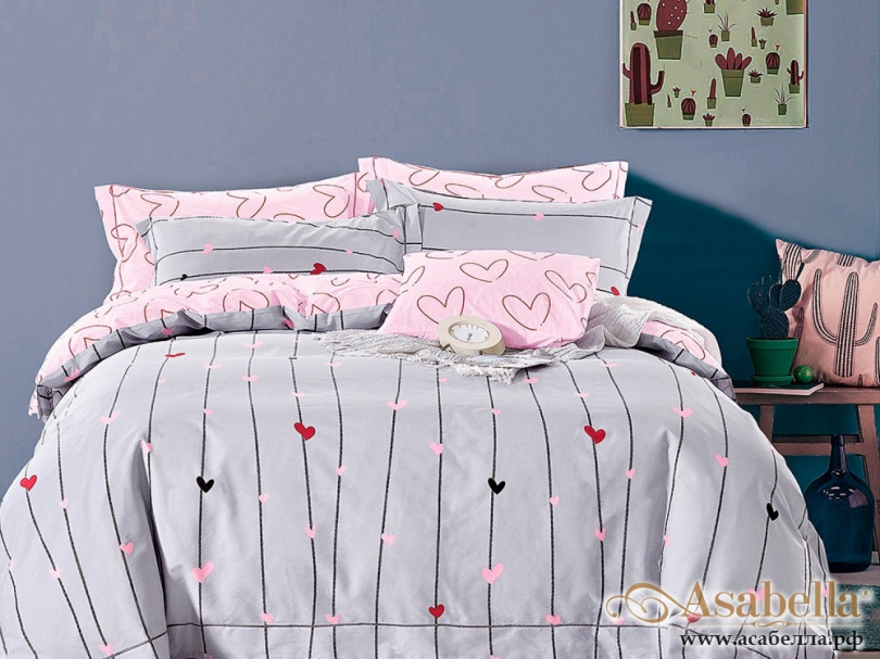 картинка комплект постельного белья 1,5-спальный, печатный сатин 1216-4s от магазина asabella в Москве