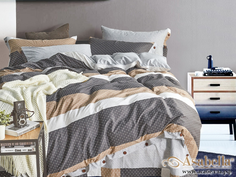 картинка комплект постельного белья 1,5-спальный, печатный сатин 396-4s от магазина asabella в Москве