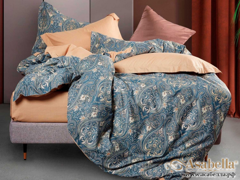 картинка комплект постельного белья евро, печатный сатин 1410-6 от магазина asabella в Москве
