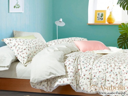 картинка комплект постельного белья 1,5-спальный, печатный сатин 553-4s от магазина asabella в Москве