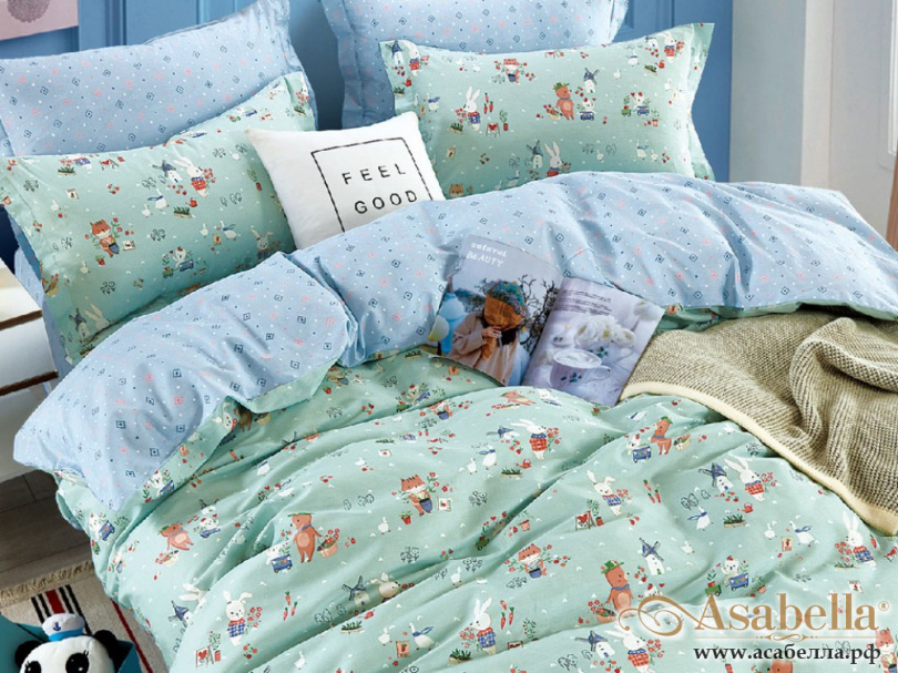 картинка комплект постельного белья 1,5-спальный, печатный сатин 1561-4xs от магазина asabella в Москве