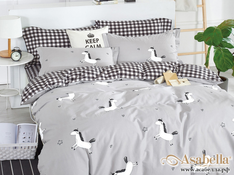 картинка комплект постельного белья 1,5-спальный, печатный сатин 506-4xs от магазина asabella в Москве