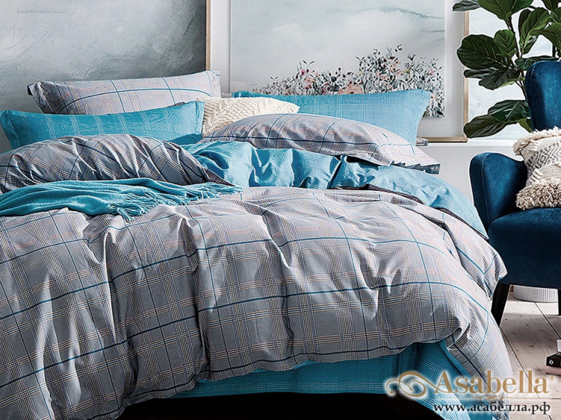 картинка комплект постельного белья 1,5-спальный, печатный сатин 1092-4s от магазина asabella в Москве
