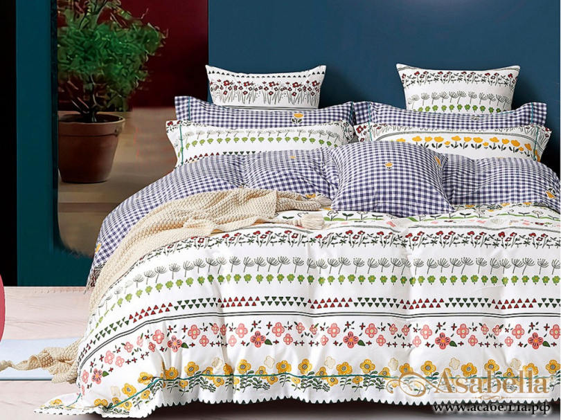 картинка комплект постельного белья 1,5-спальный, печатный сатин 1474-4s от магазина asabella в Москве