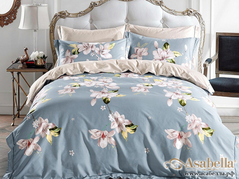 картинка комплект постельного белья семейный, печатный сатин 570-7 от магазина asabella в Москве