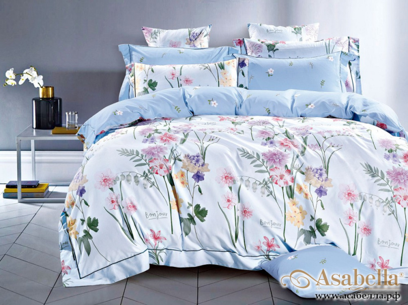 картинка комплект постельного белья семейный, печатный сатин 1401-7 от магазина asabella в Москве