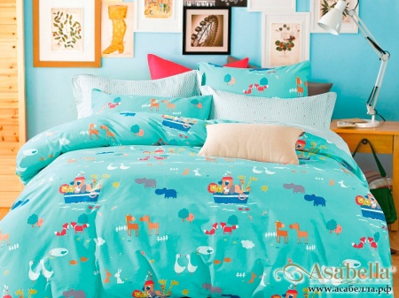 картинка комплект постельного белья 1,5-спальный, печатный сатин 1031-4s от магазина asabella в Москве