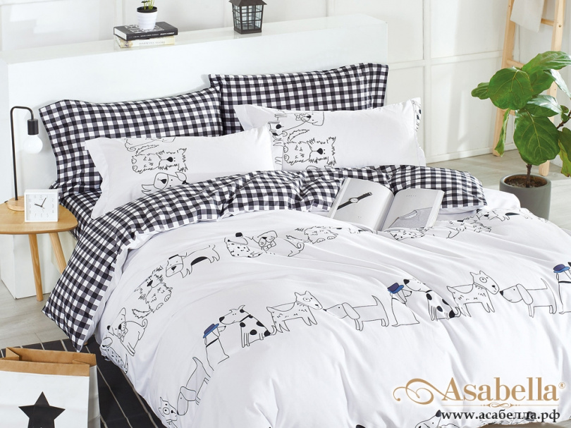 картинка комплект постельного белья 1,5-спальный, печатный сатин 507-4s от магазина asabella в Москве