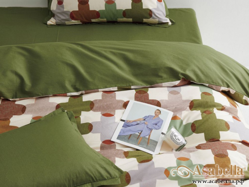картинка комплект постельного белья 1,5-спальный, печатный сатин 1881-4s от магазина asabella в Москве