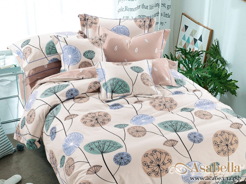 картинка комплект постельного белья семейный, печатный сатин 564-7 от магазина asabella в Москве