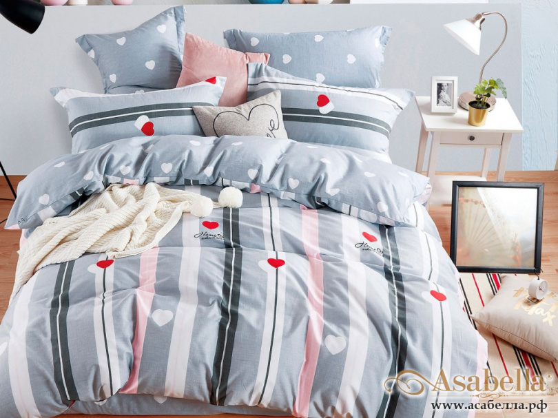 картинка комплект постельного белья 1,5-спальный, печатный сатин 1393-4s от магазина asabella в Москве