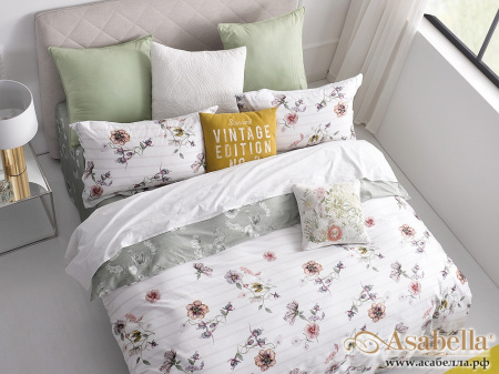 картинка комплект постельного белья 1,5-спальный, печатный сатин 338-4s от магазина asabella в Москве