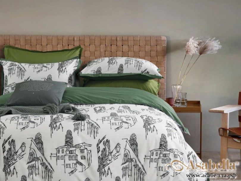 картинка комплект постельного белья 1,5-спальный, печатный сатин 1777-4s от магазина asabella в Москве