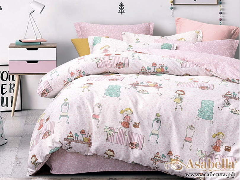 картинка комплект постельного белья 1,5-спальный, печатный сатин 1091-4s от магазина asabella в Москве