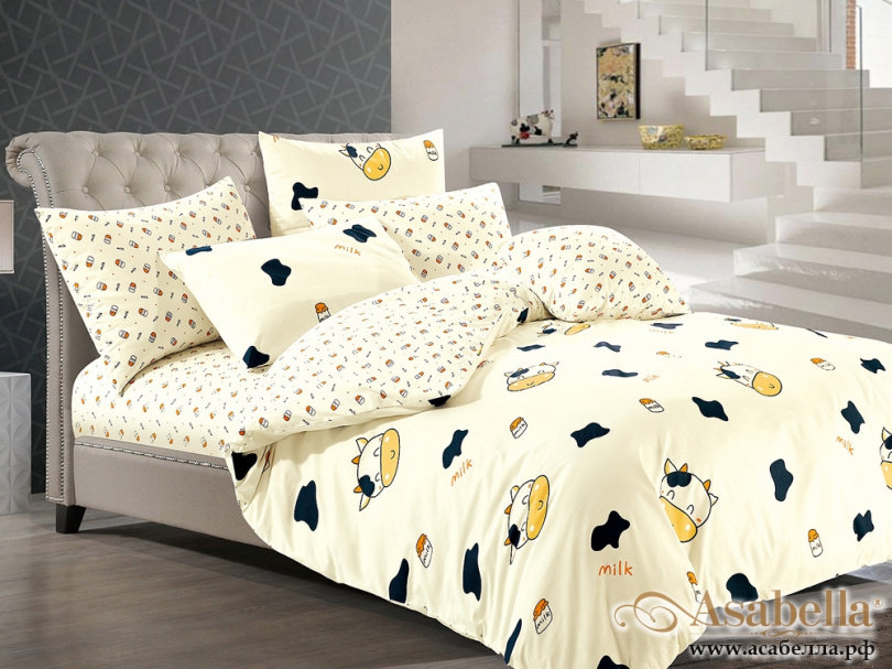 картинка комплект постельного белья 1,5-спальный, печатный сатин 540-4xs от магазина asabella в Москве