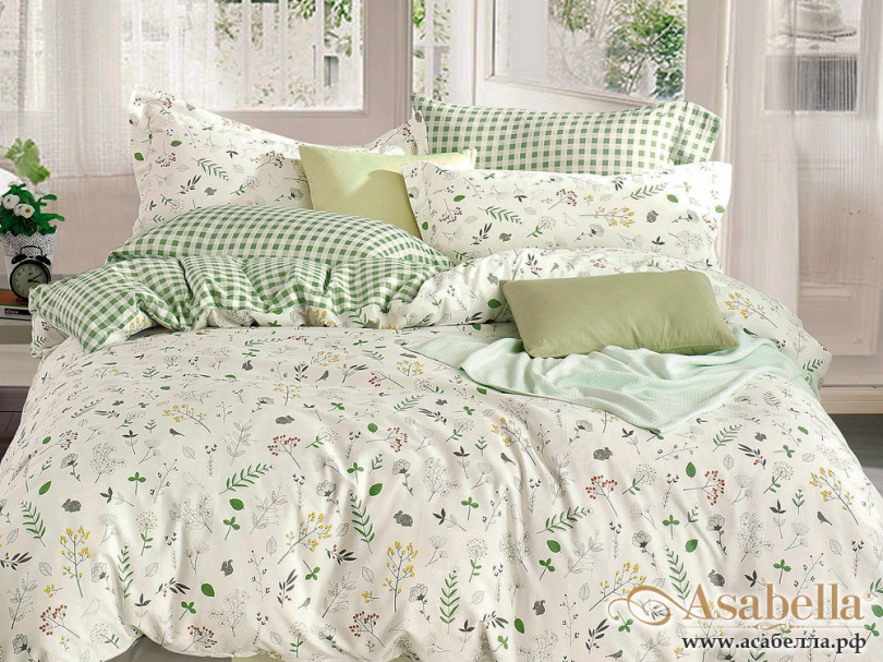 картинка комплект постельного белья семейный, печатный сатин 407-7 от магазина asabella в Москве