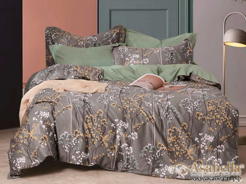 картинка комплект постельного белья 1,5-спальный, печатный сатин 1507-4s от магазина asabella в Москве