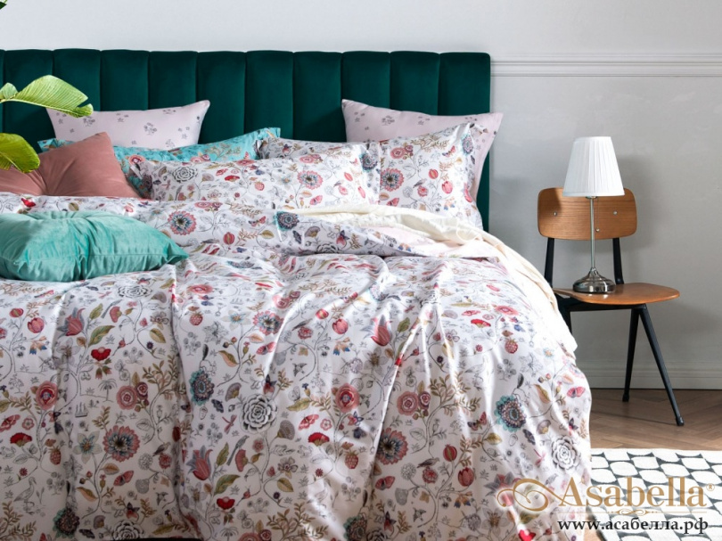 картинка комплект постельного белья 1,5-спальный, печатный сатин 1261-4s от магазина asabella в Москве