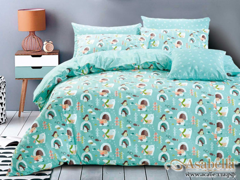 картинка комплект постельного белья 1,5-спальный, печатный сатин 1356-4xs от магазина asabella в Москве