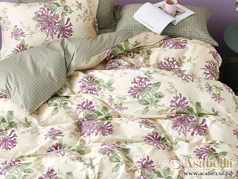 картинка комплект постельного белья 1,5-спальный, печатный сатин 1571-4s от магазина asabella в Москве