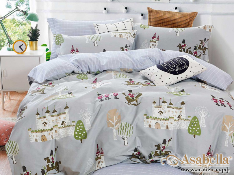 картинка комплект постельного белья 1,5-спальный, печатный сатин 1500-4xs от магазина asabella в Москве