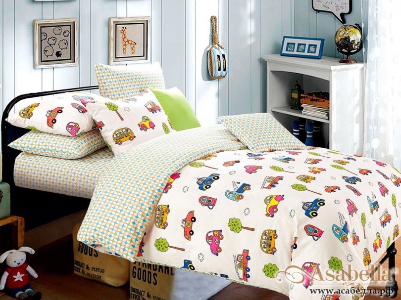 картинка комплект постельного белья 1,5-спальный, печатный сатин 473-4xs от магазина asabella в Москве