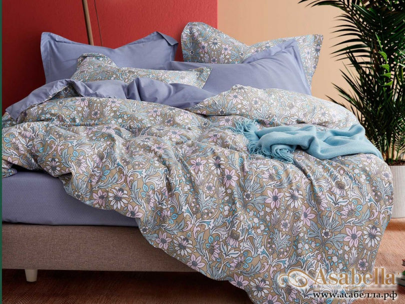 картинка комплект постельного белья 1,5-спальный, печатный сатин 1341-4s от магазина asabella в Москве