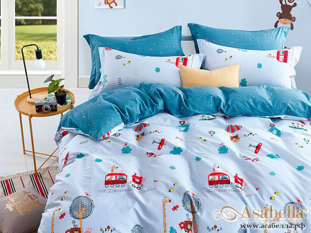 картинка комплект постельного белья 1,5-спальный, печатный сатин 1025-4xs от магазина asabella в Москве