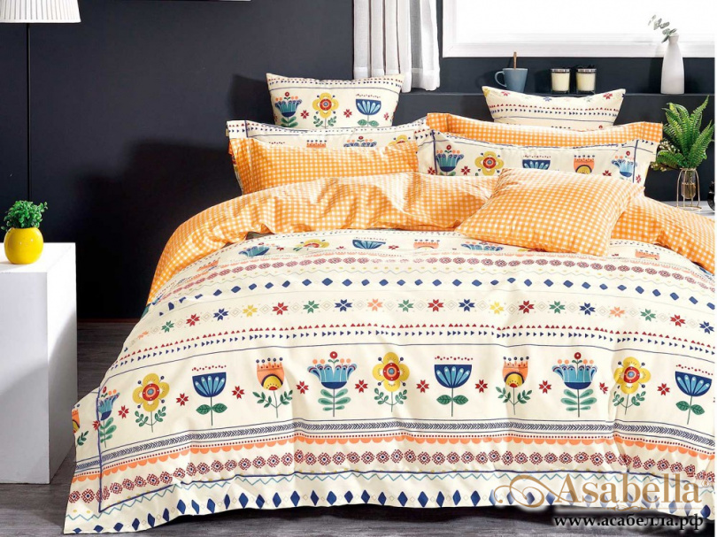 картинка комплект постельного белья 1,5-спальный, печатный сатин 1473-4s от магазина asabella в Москве