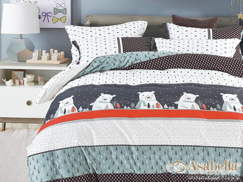 картинка комплект постельного белья 1,5-спальный, печатный сатин 1032-4s от магазина asabella в Москве