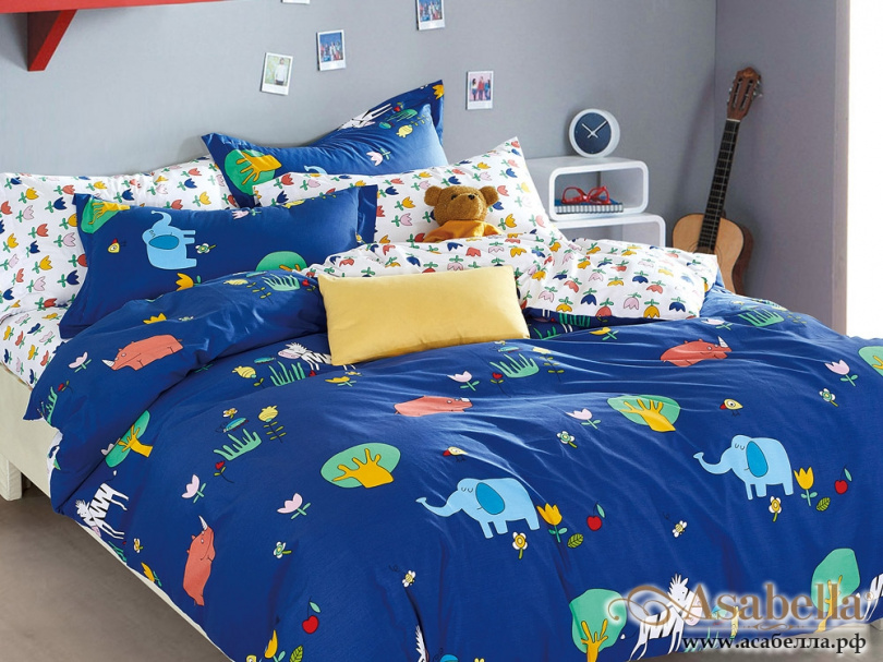 картинка комплект постельного белья 1,5-спальный, печатный сатин 493-4xs от магазина asabella в Москве
