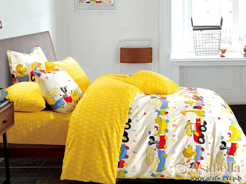 картинка комплект постельного белья 1,5-спальный, печатный сатин 539-4xs от магазина asabella в Москве
