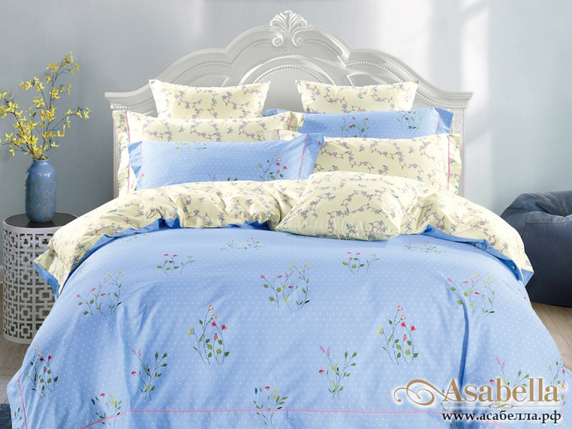 картинка комплект постельного белья семейный, печатный сатин 518-7 от магазина asabella в Москве