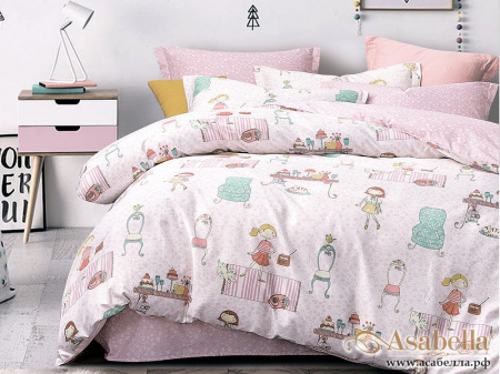 картинка комплект постельного белья 1,5-спальный, печатный сатин 1091-4xs от магазина asabella в Москве