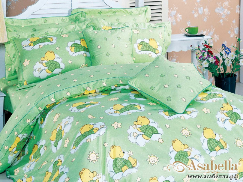 картинка комплект постельного белья 1,5-спальный, печатный сатин 1355-4xs от магазина asabella в Москве